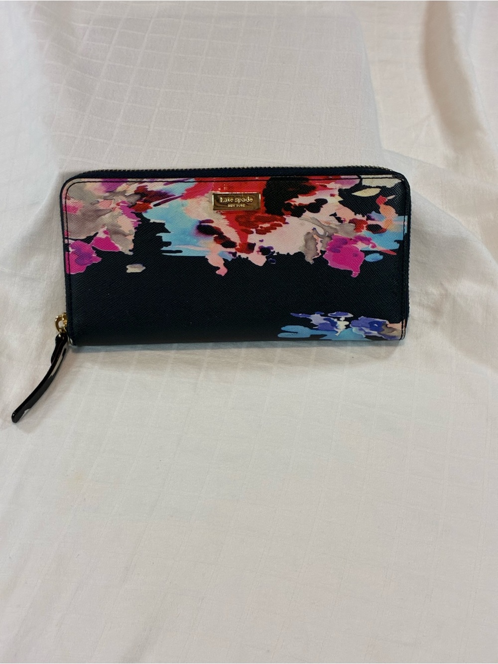 Kate Spade Blue Floral Zip Wallet